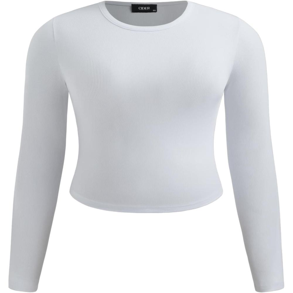 imageCIDER Jersey Round Neckline Solid Long Sleeve Tee Curve ampamp PlusWhite