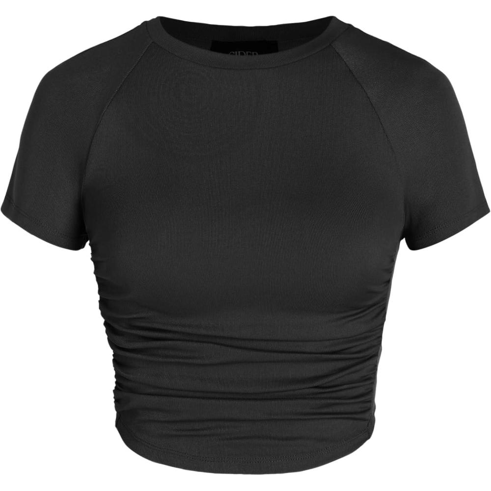 imageCIDER Jersey Ruched Crop TeeBlack
