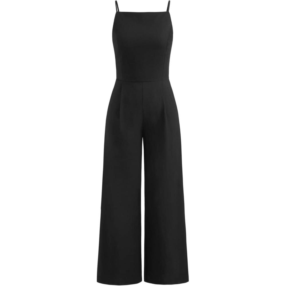 imageCIDER Jumpsuits for Womens Cottonblend Square Neck Solid Shirred Jumpsuit Womens OverallsBlack