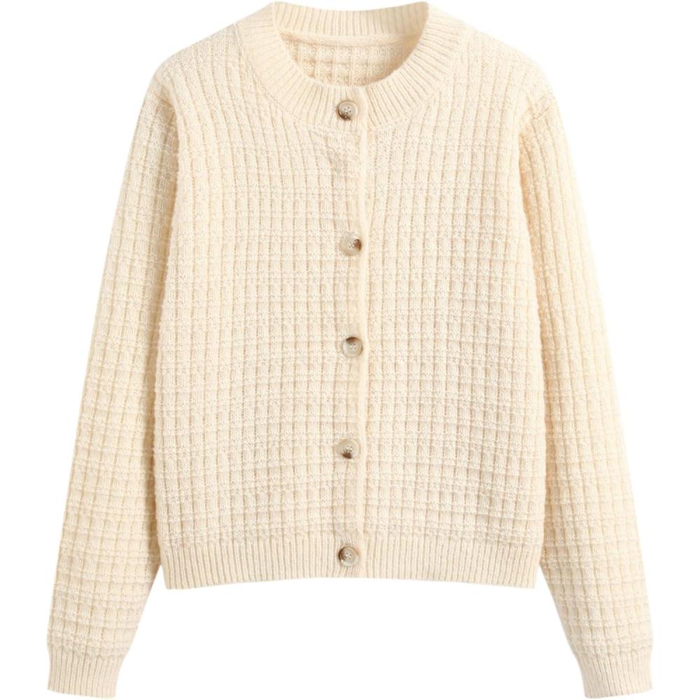 imageCIDER Knit Round Neckline Button CardiganBeige