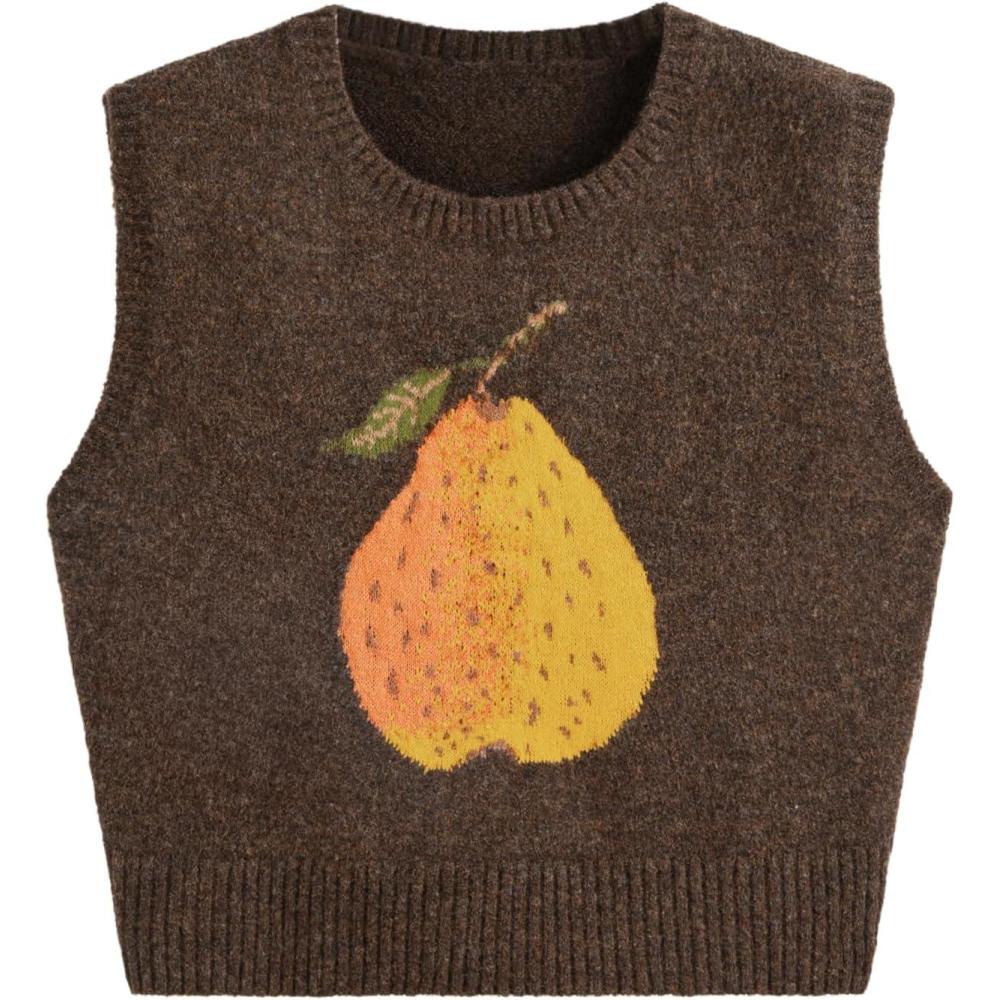 imageCIDER Knit Round Neckline Pear Graphic WoolBlend Vest Curve ampamp PlusBrown