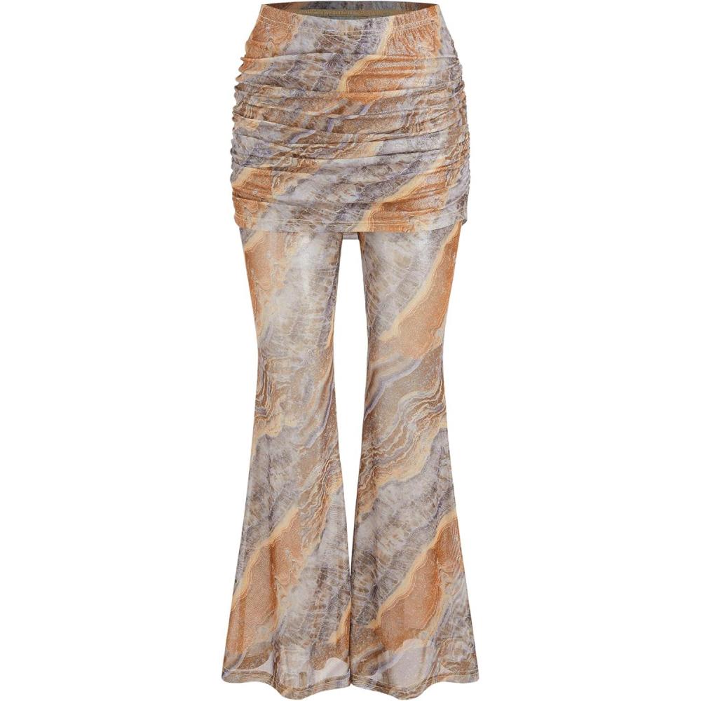 imageCIDER Low Rise Abstract Ruched Flared TrousersKhaki