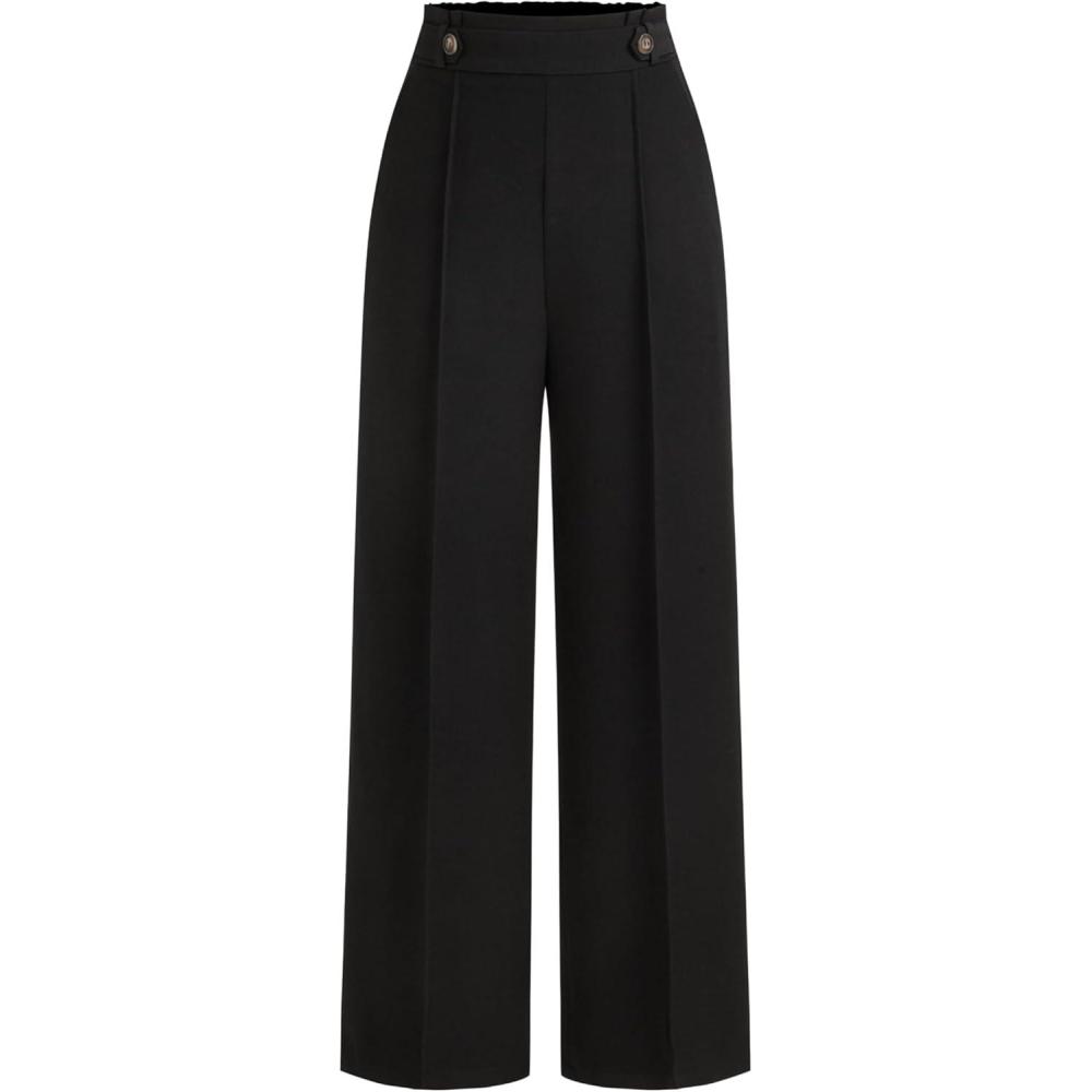 imageCIDER Mid Rise Elastic Waist Pocket Pleated Straight Leg TrousersBlack