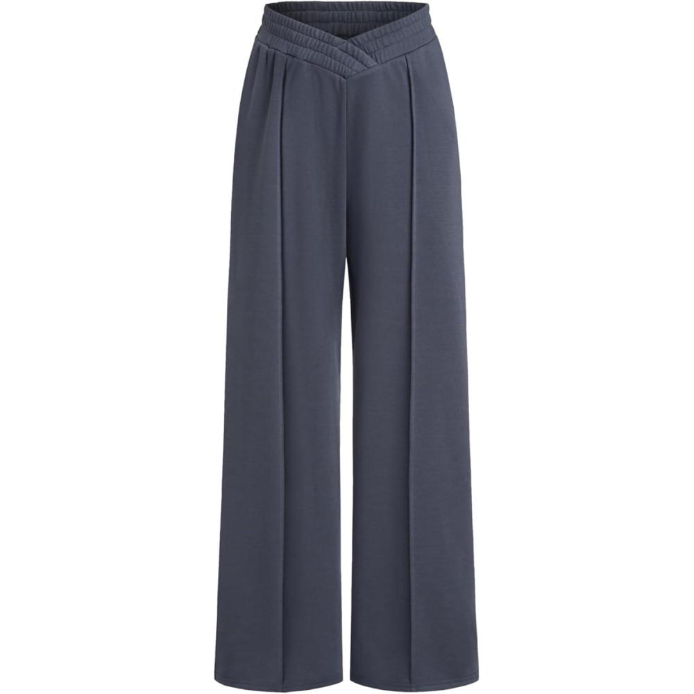 imageCIDER Mid Rise Solid Pleated Elastic Waist Wide Leg TrousersGrey