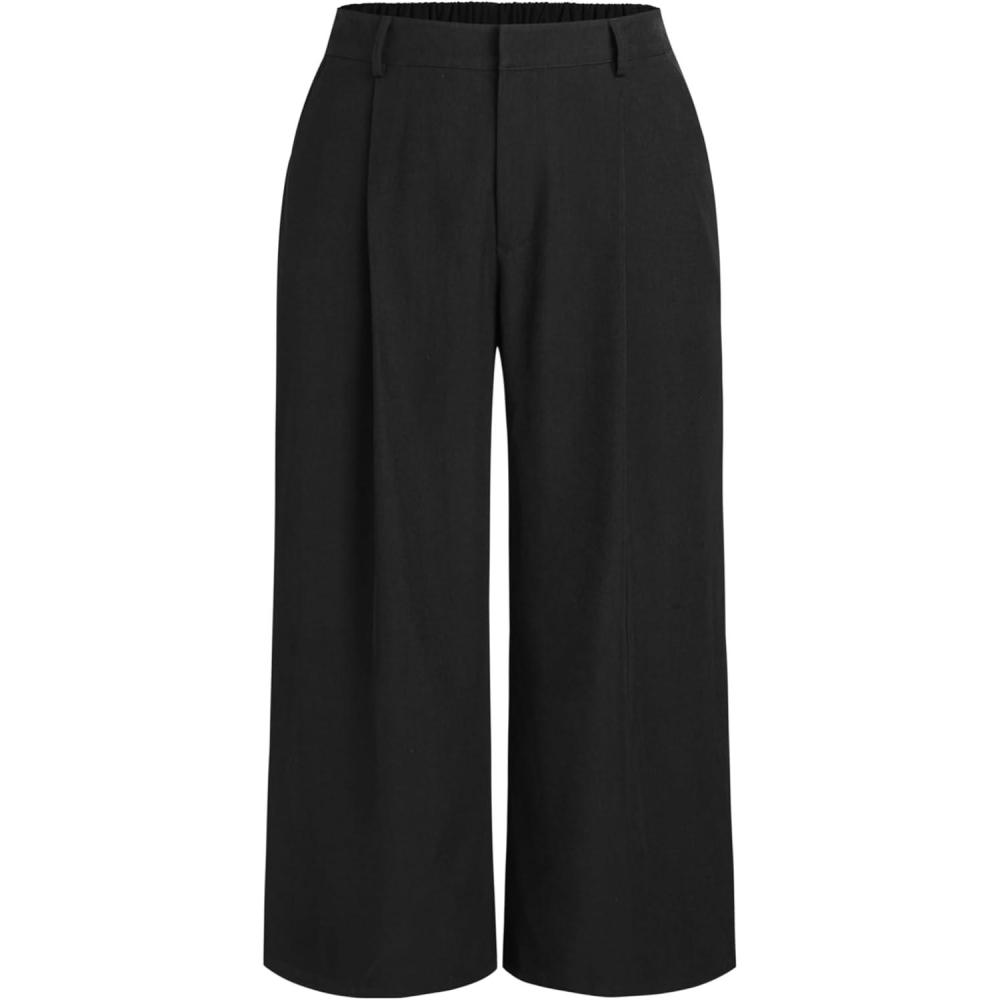 imageCIDER Mid Waist Pleated Pocket Wide Leg Pants Curve ampamp PlusBlack