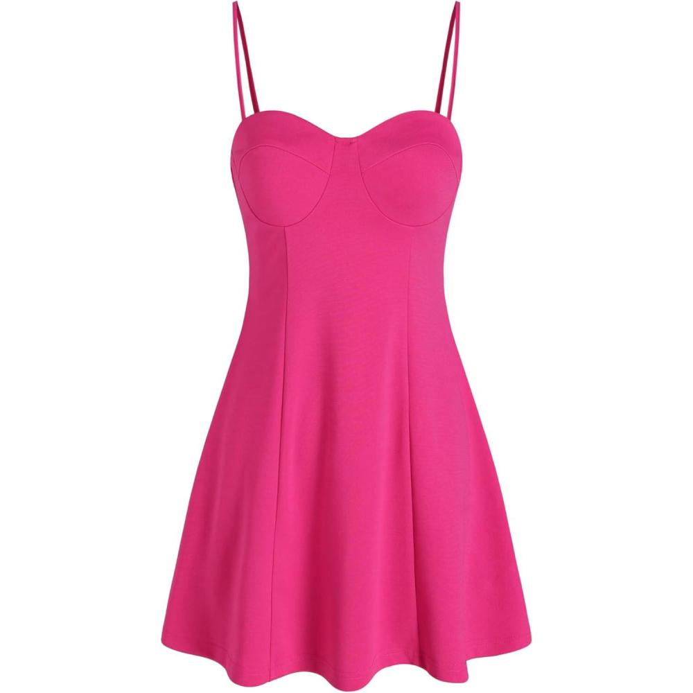 imageCIDER Mini Dress V Neck Sleeveless Bodycon Strappy High Waist Party Dress Flared A Line Short DressesPink