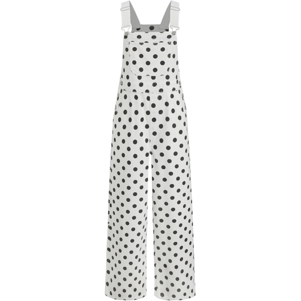 imageCIDER Overalls for Women Denim Leopard Pocket Buckle Up Wide Leg JumpsuitWhite