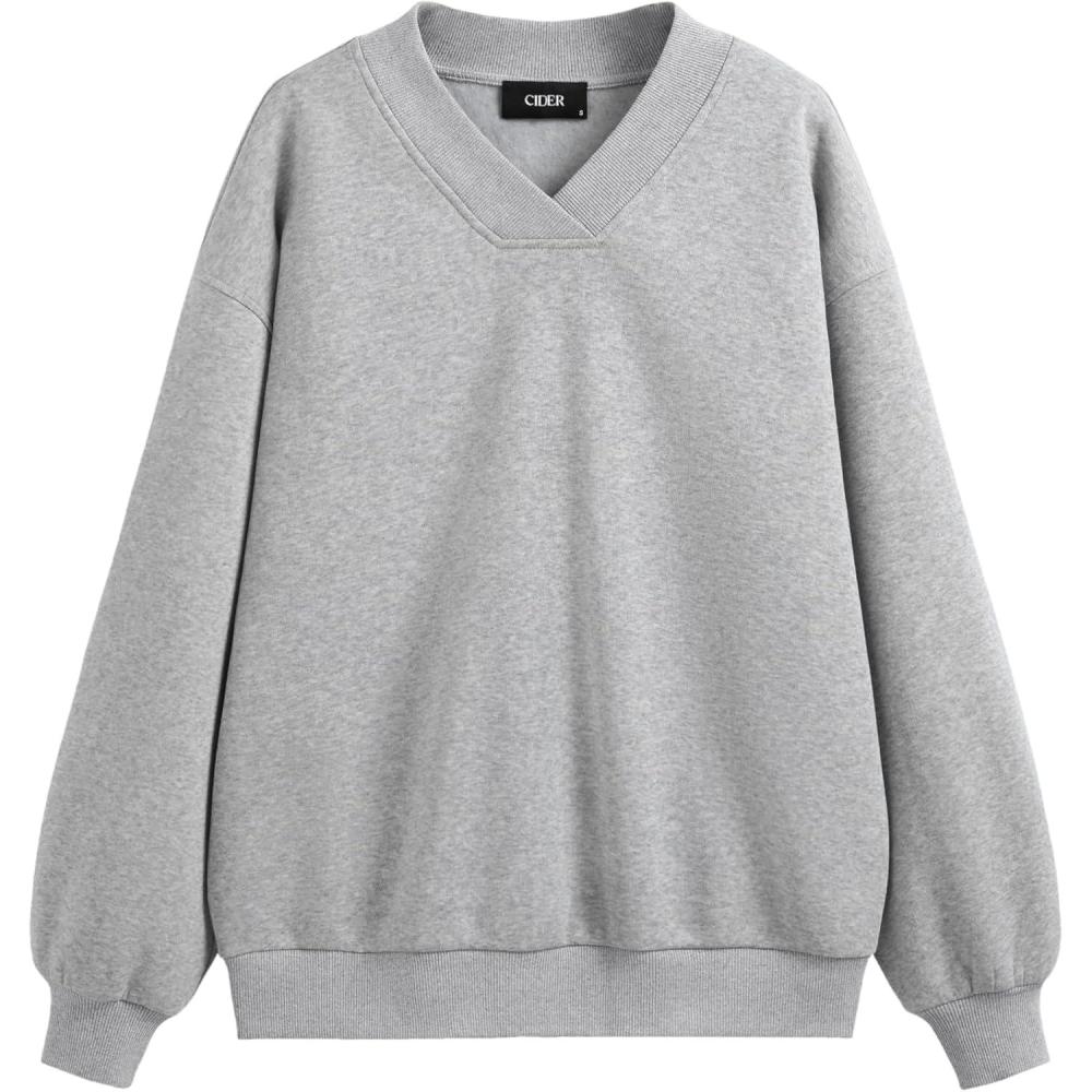 imageCIDER Oversized Long Sleeve VNeck Sweatshirt Casual Loose Fit TopGrey