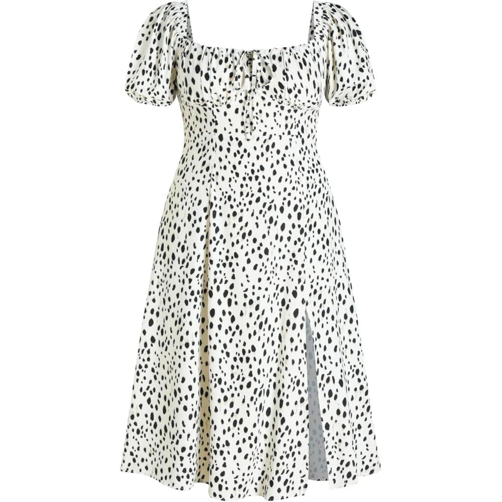 imageCIDER Plus Size Midi Dress Summer Fruit Patterned Square Neck Puff Sleeve Boho Vacation Casual Midi Dress for Curvy WomenBeige