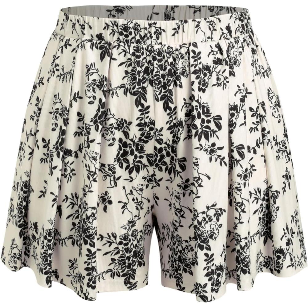 imageCIDER Plus Size Women Shorts Elastic Waist Wide Leg Flowy Shorts Lounge Summer Vacation Boho Casual OutfitsBeige