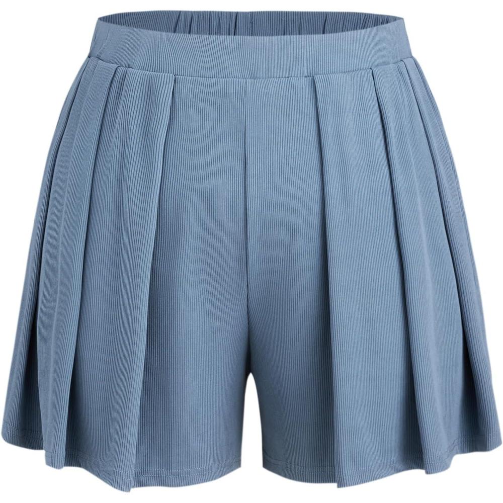 imageCIDER Plus Size Women Shorts Elastic Waist Wide Leg Flowy Shorts Lounge Summer Vacation Boho Casual OutfitsBlue
