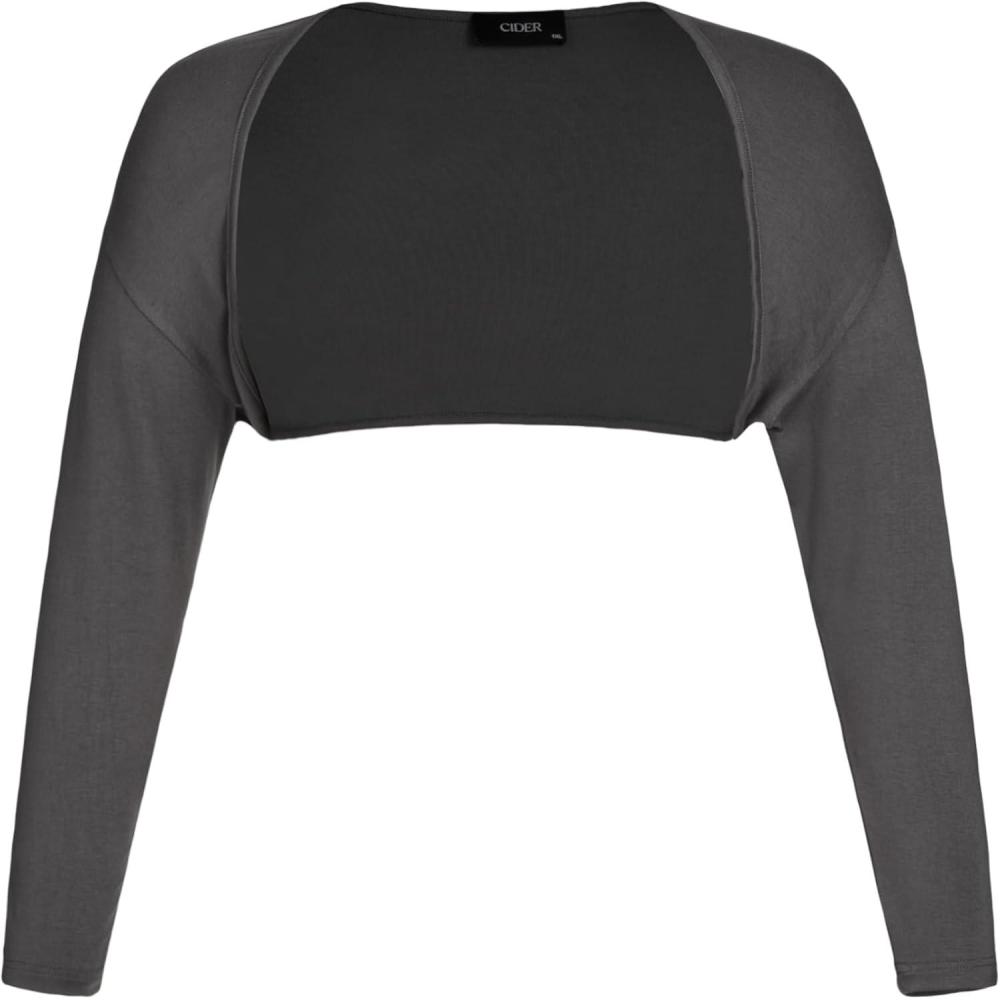 imageCIDER Solid Collarless Long Sleeve Crop Shrug Curve ampamp PlusGrey