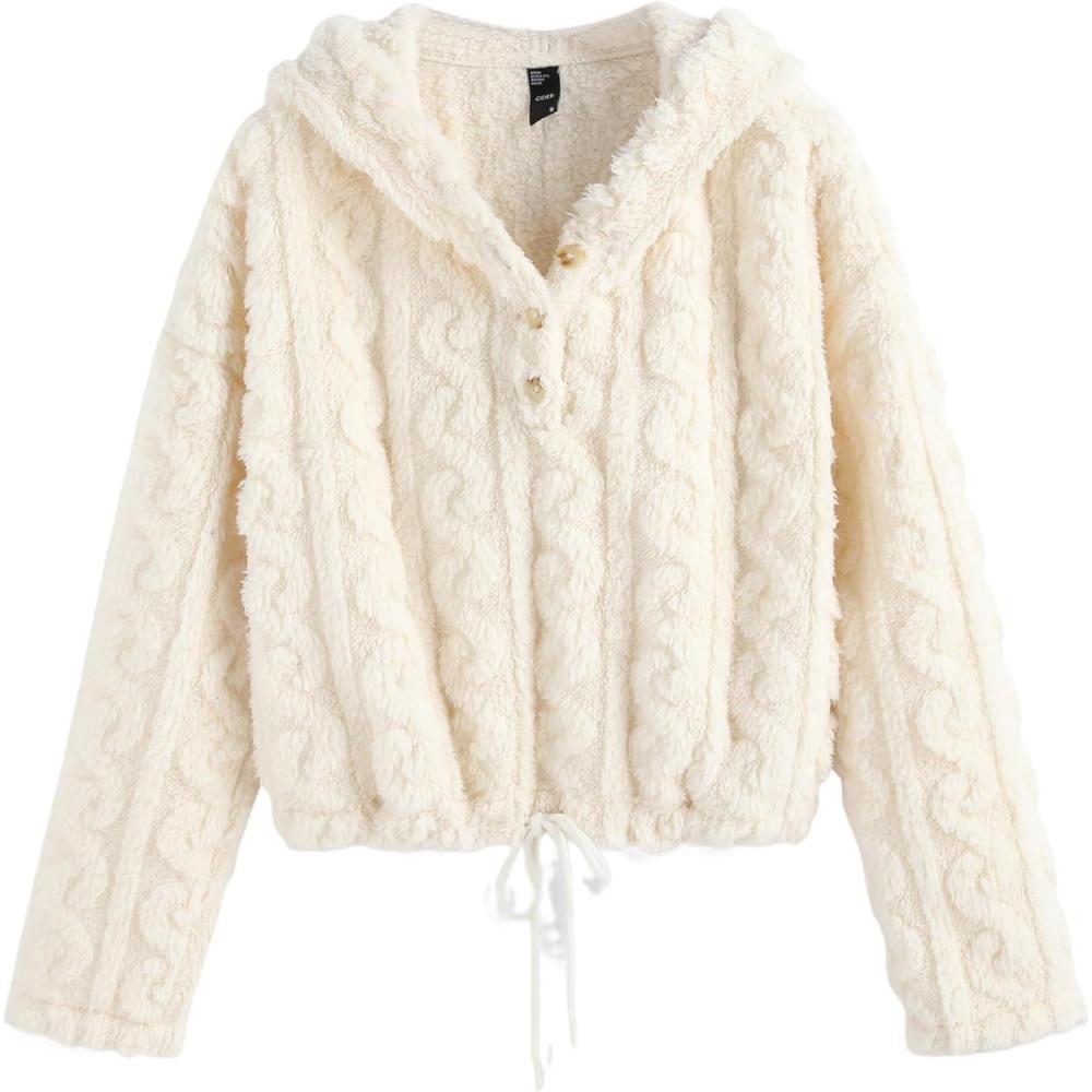 imageCIDER Solid Fleece Long Sleeve HoodieBeige