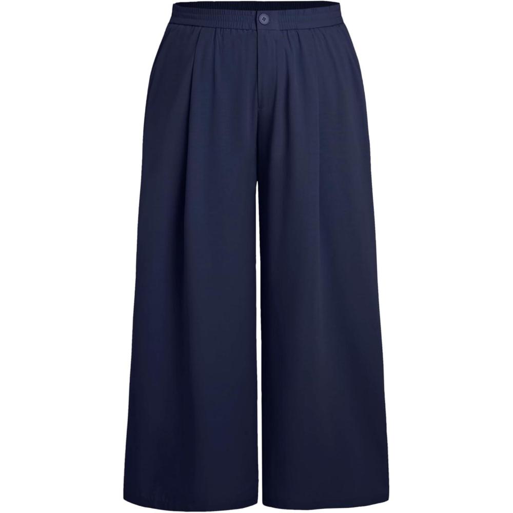 imageCIDER Solid High Waist Pleated Wide Leg Trousers Curve ampamp PlusNavy Blue