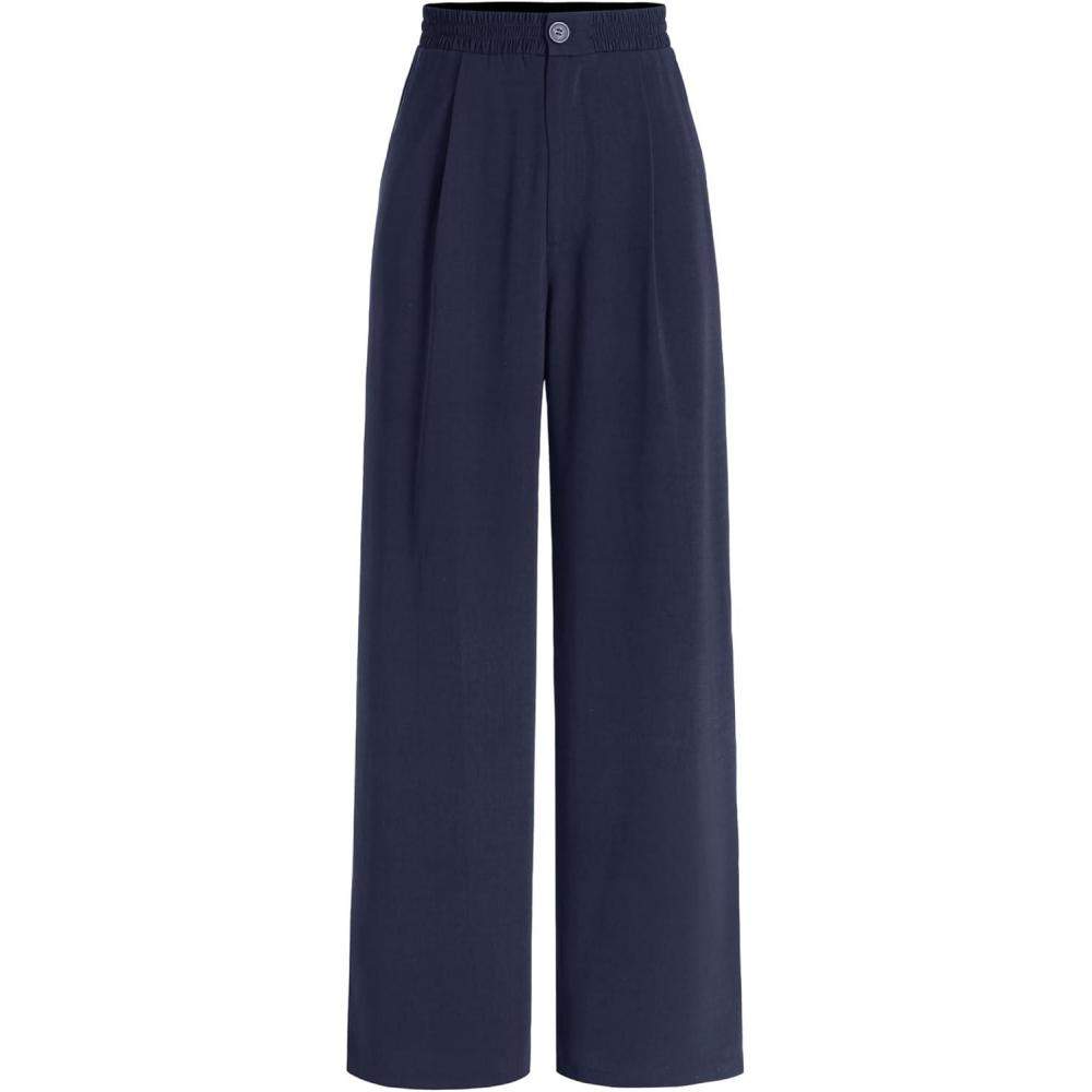 imageCIDER Solid High Waist Pleated Wide Leg TrousersDark Navy