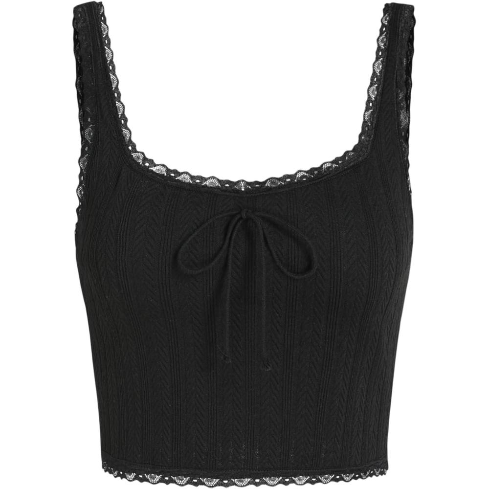imageCIDER Solid Lace Trim Bowknot Rib Knit Tank TopBlack