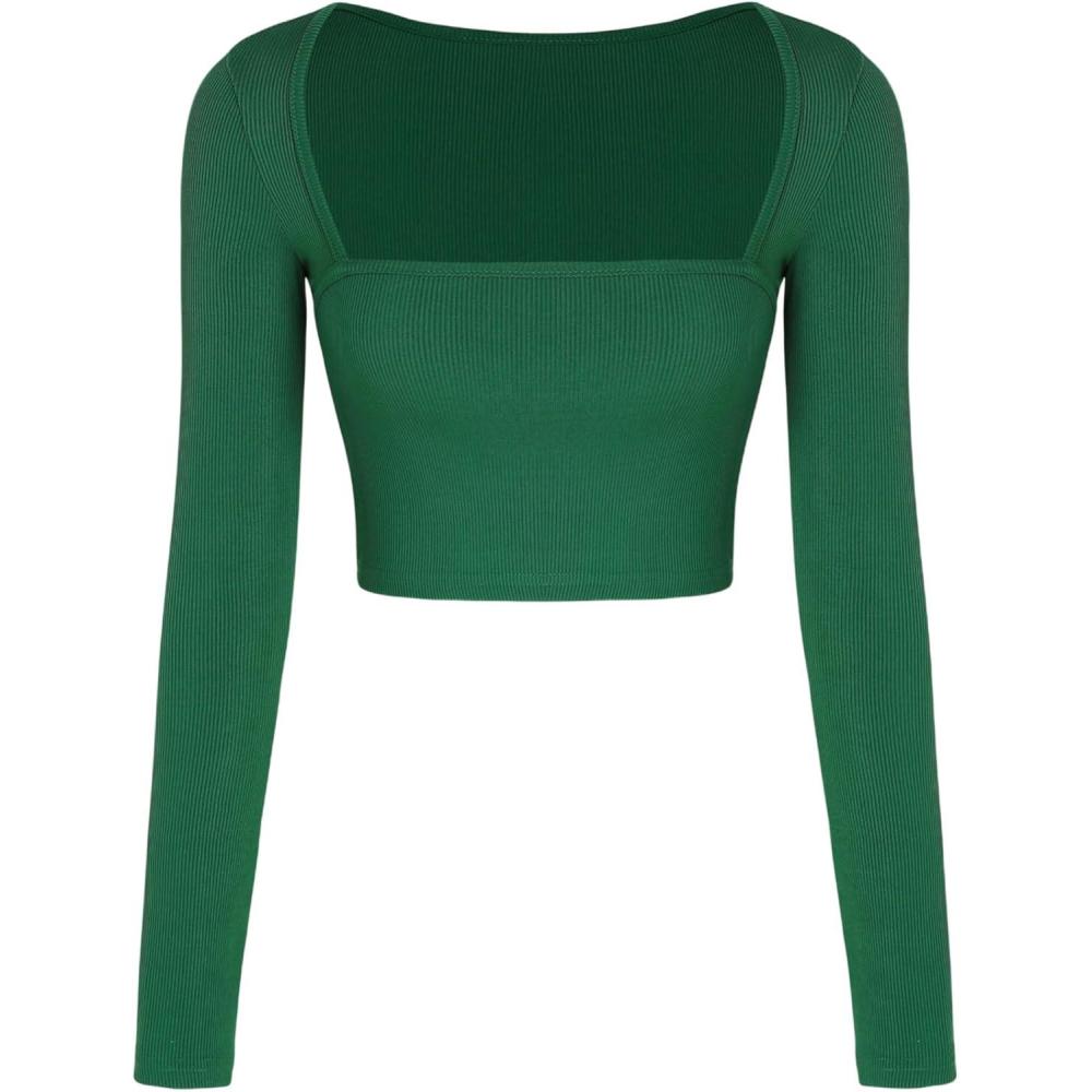 imageCIDER Solid Square Neck Knitted Crop TopGreen