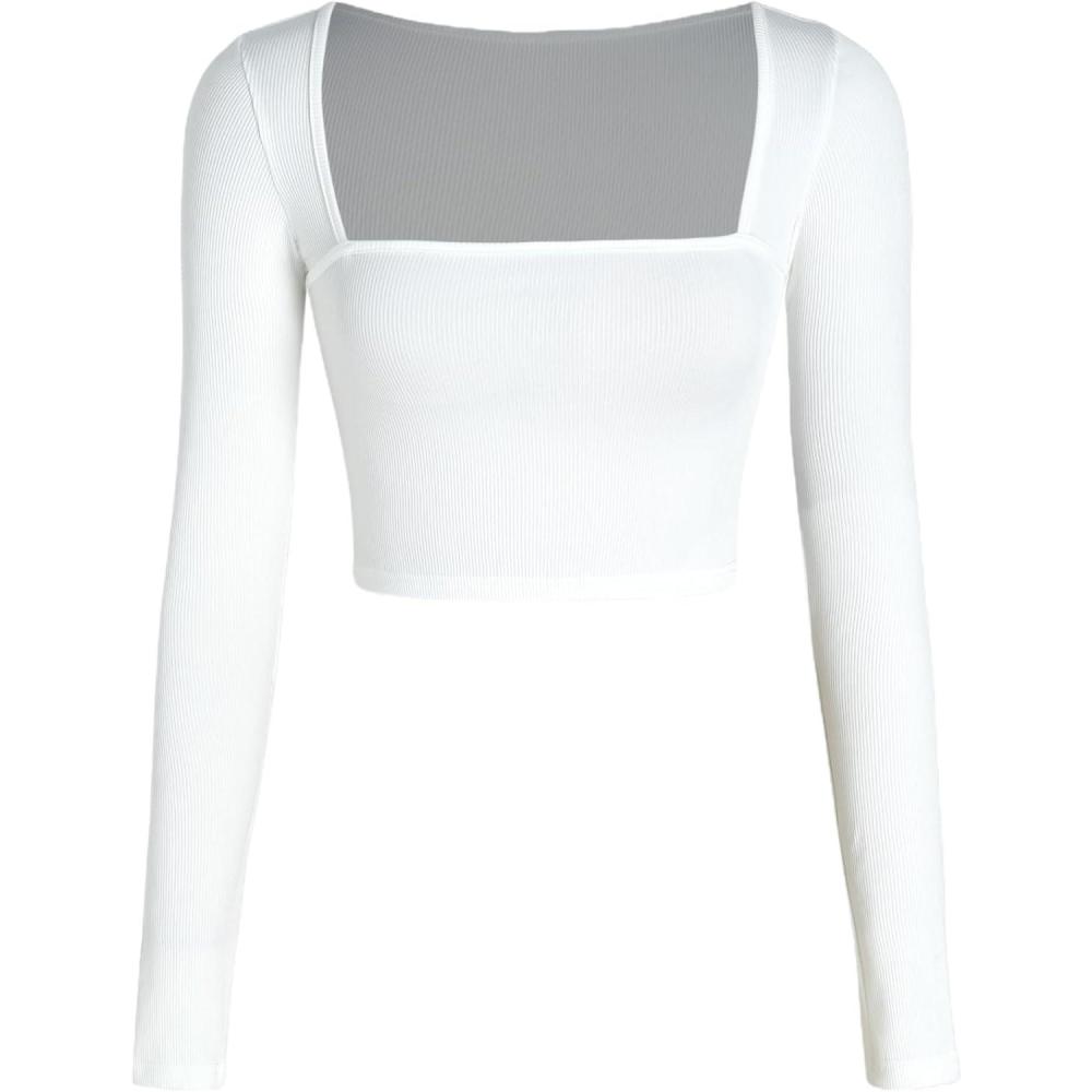 imageCIDER Solid Square Neck Knitted Crop TopWhite