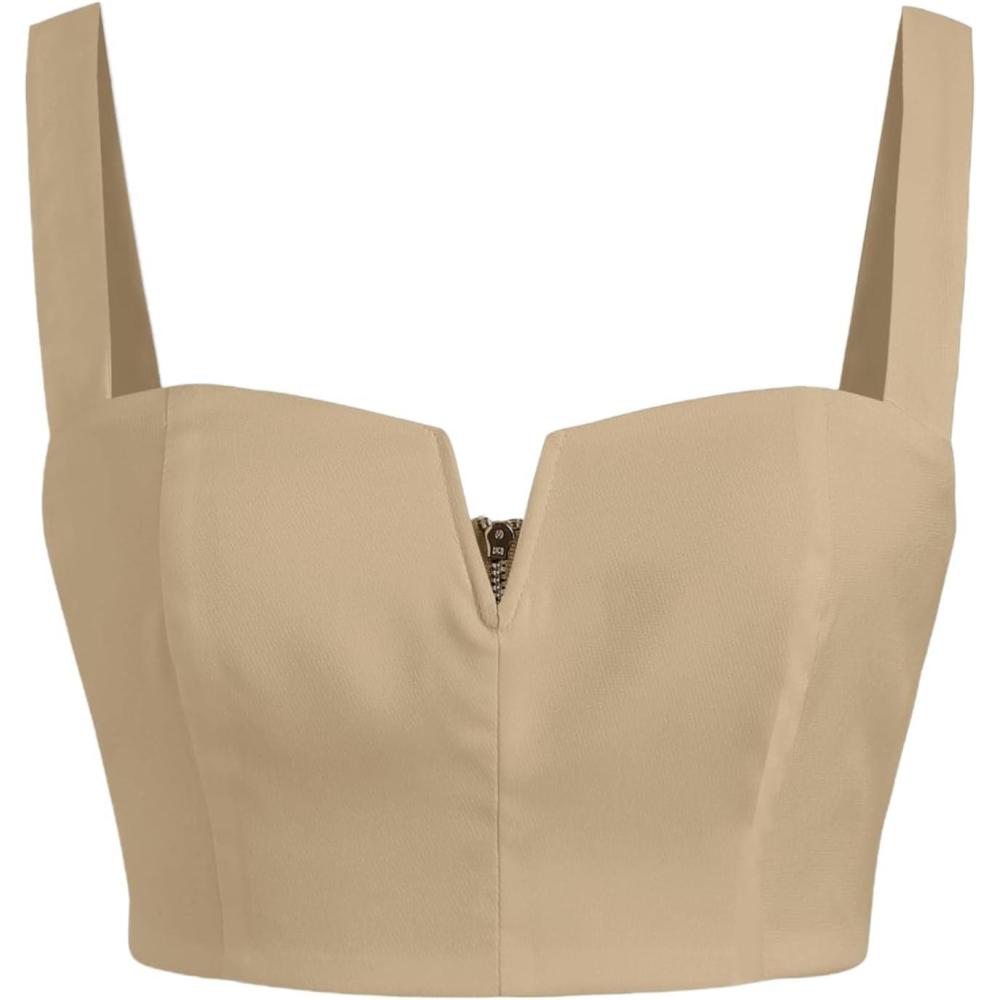 imageCIDER Solid VWire Crop Tank TopKhaki