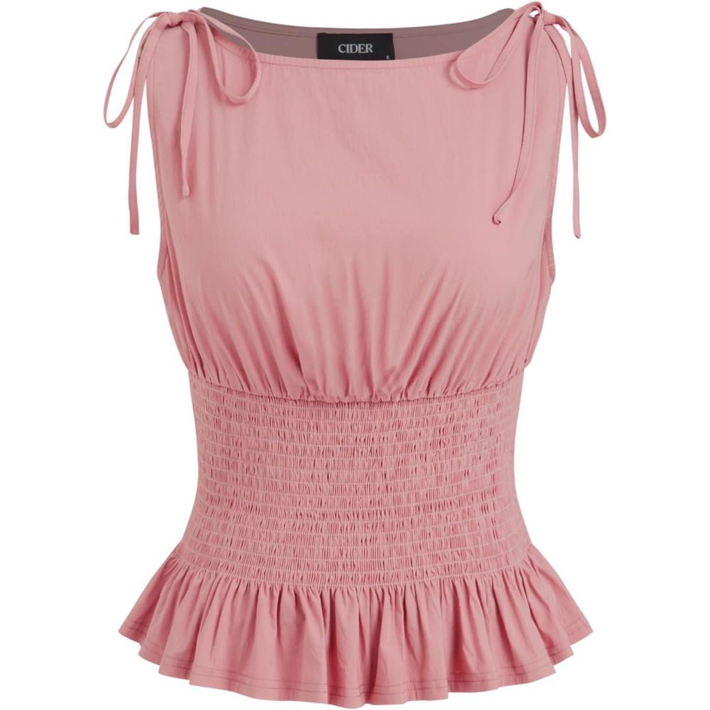 imageCIDER Summer Tank Tops for Women Sleeveless Smocked Top Casual SummerPink