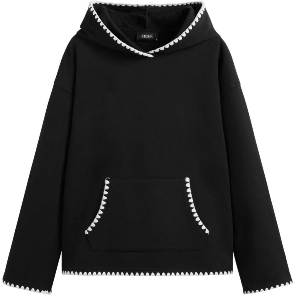 imageCIDER Terry Contrasting Binding Pocket Oversized HoodieBlack