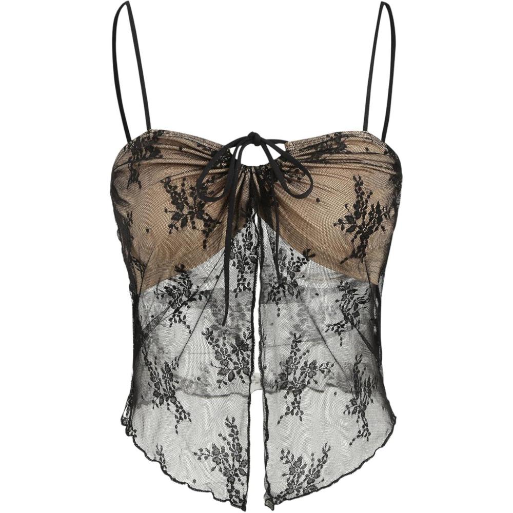 imageCIDER Tie Up Lace Floral Cami Crop TopBlack