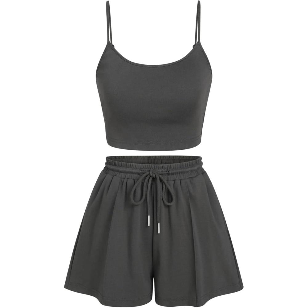 imageCIDER Two Piece Sets for Women Pajama Sets Short Sets Crop Tops ampamp Dawstring Wide Leg Shorts Going Out Sets Summer 2025Grey