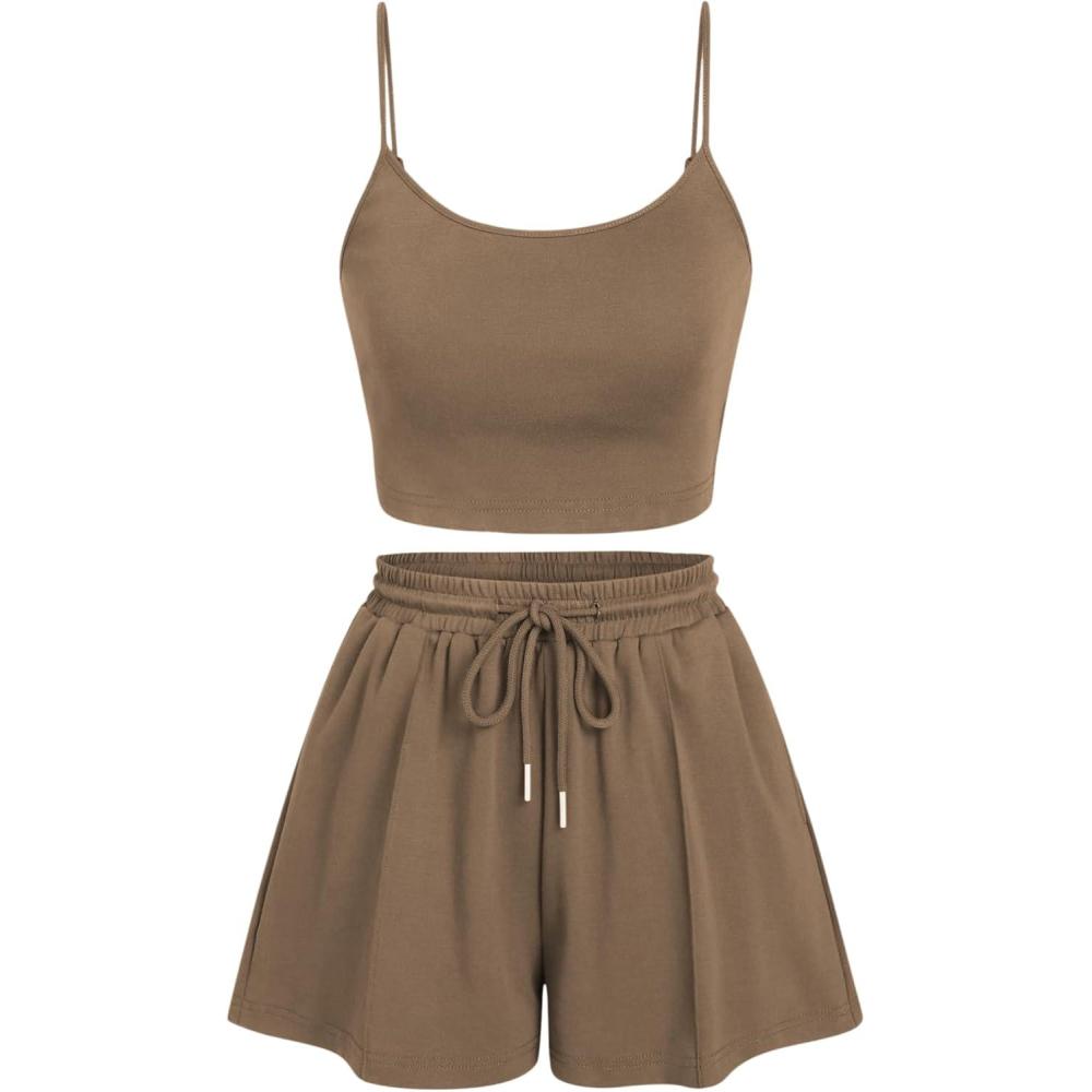 imageCIDER Two Piece Sets for Women Pajama Sets Short Sets Crop Tops ampamp Dawstring Wide Leg Shorts Going Out Sets Summer 2025Khaki