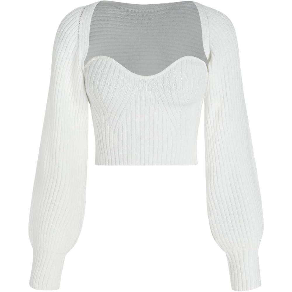 imageCIDER TwoPiece Rib Knit Long Sleeve Crop TopWhite