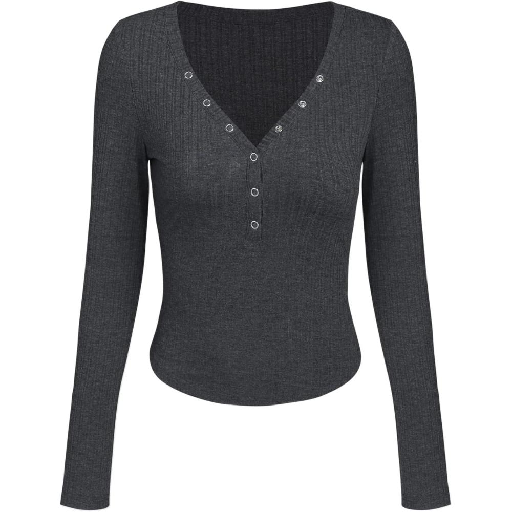 imageCIDER VNeck Elastic Button Long Sleeve TopGrey