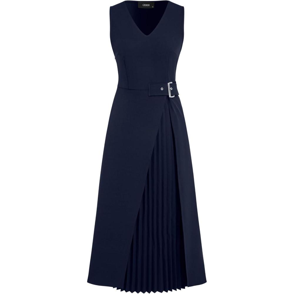 imageCIDER VNeck Solid Split Midi DressDark Navy
