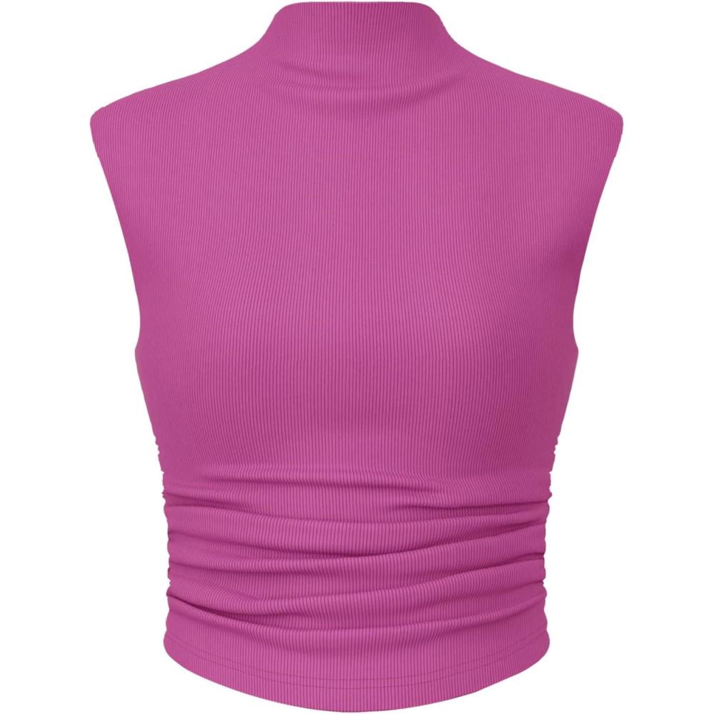 imageCIDER Women Solid High Neck Sleeveless Ruched Basic Cropped Tank Top Going Out Tops Trendy 2025 Summer OutfitsFushcia