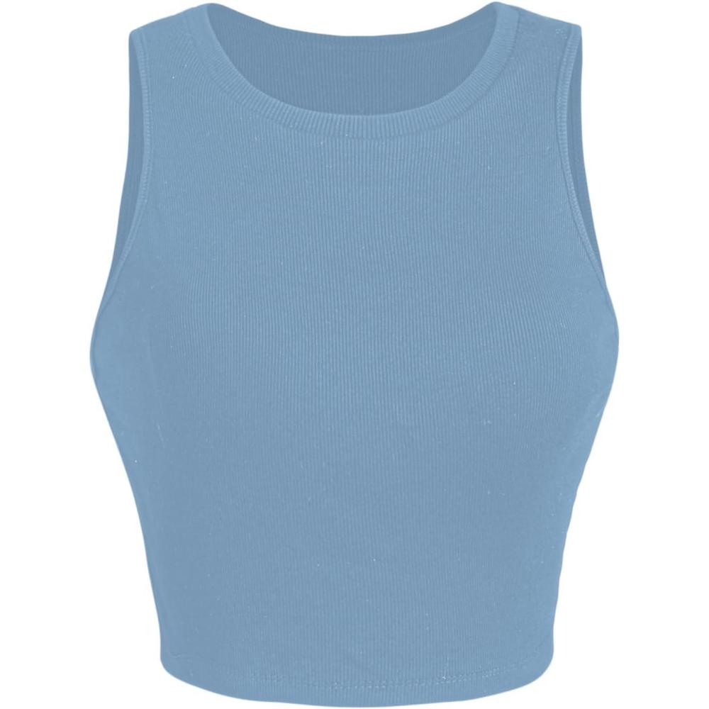 imageCIDER Women Tank Tops High Neck Sleeveless Going Out Cute Crop Top Trendy Basic Fitted ShirtsBlue