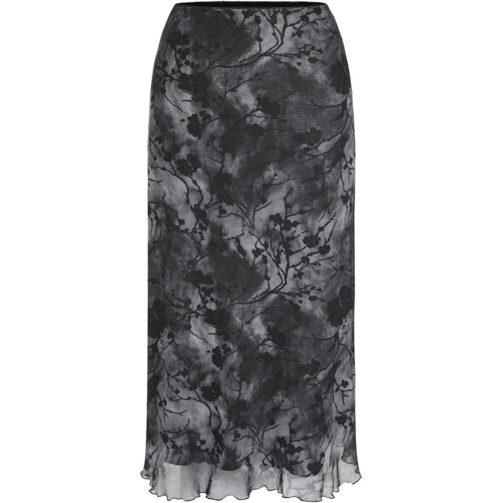 imageCIDER Womens Mesh Floral Boho High Wiasted Midi Grunge SkirtsBlack