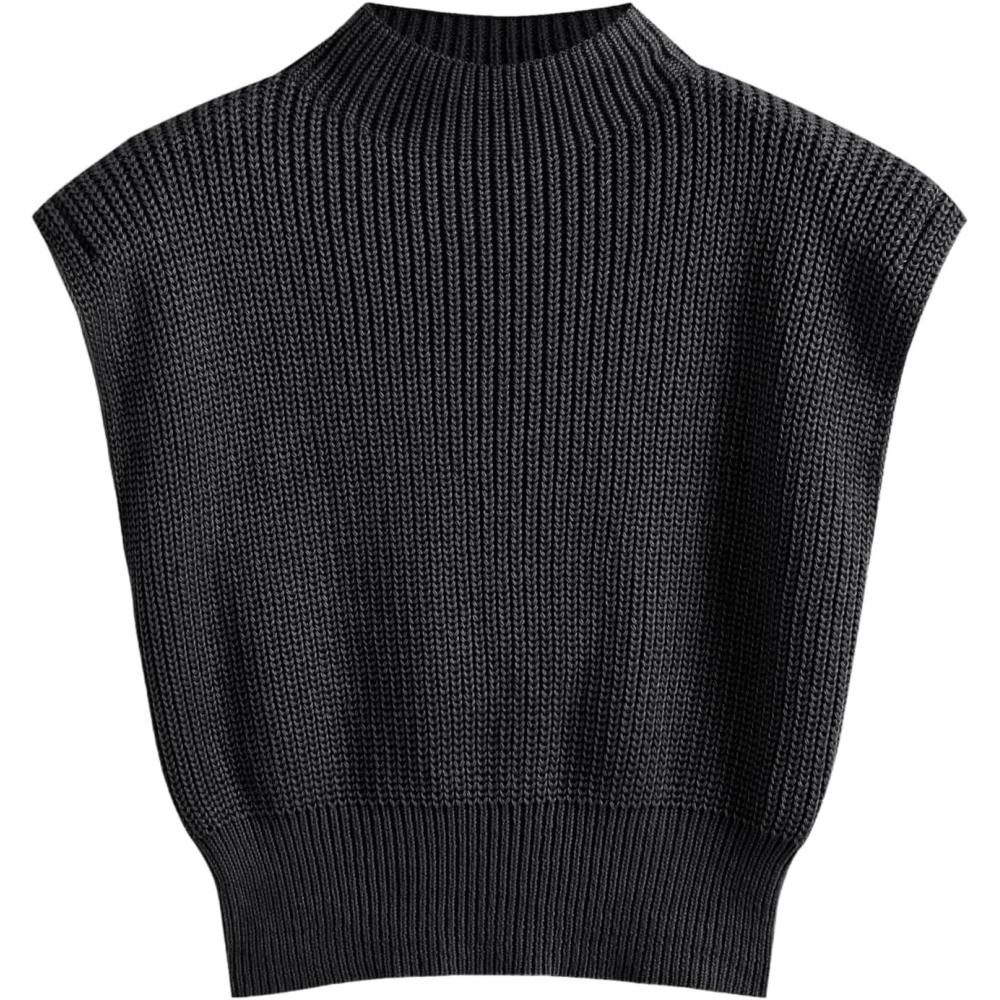 imageCIDER Womens Mock Neck Sleeveless Sweater Tops Cap Sleeve Sweater Vests Tank TopsBlack