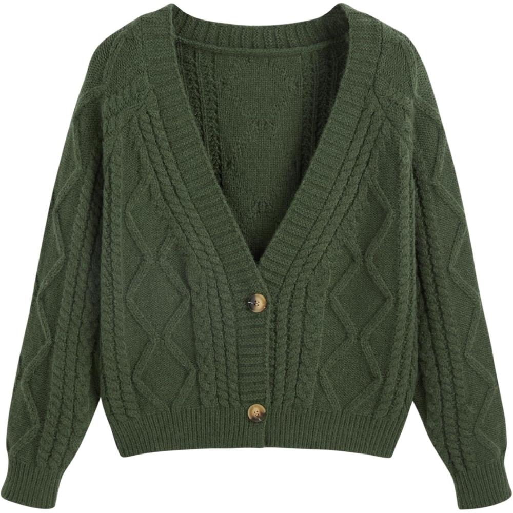 imageCIDER Womens Plus Size Cropped VNeck Cardigan Long Sleeve SweaterGreen
