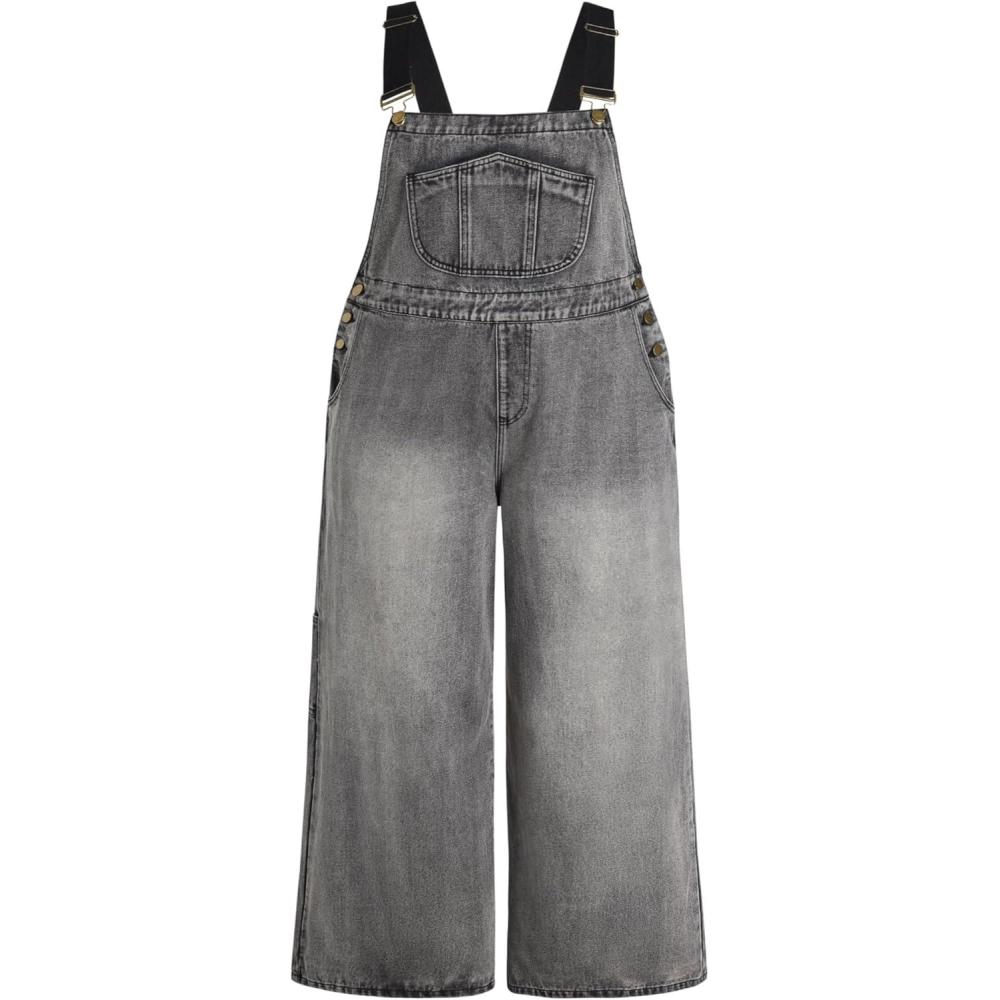 imageCIDER Womens Plus Size Denim Overall Bib Wide Leg Adjustable Strap Jean Jumpsuits with PocketsBlack