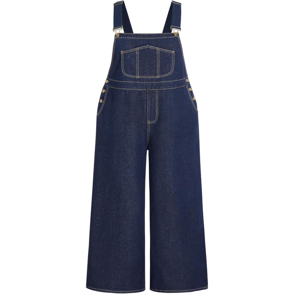 imageCIDER Womens Plus Size Denim Overall Bib Wide Leg Adjustable Strap Jean Jumpsuits with PocketsNavy Blue
