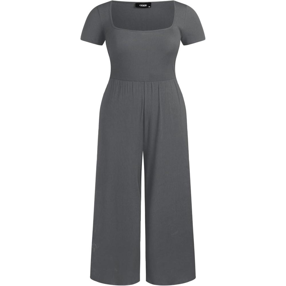 imageCIDER Womens Scoop Neckline Short Sleeve Wide Leg Jumpsuit Plus SizeGrey