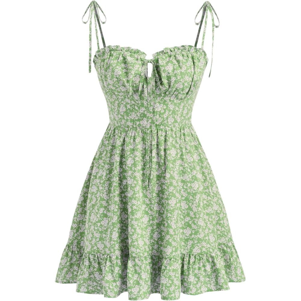 imageCIDER Womens Summer Dresses Floral Spaghetti Strap Cute Vacation Sundress Dress Boho Casual OutfitsGreen