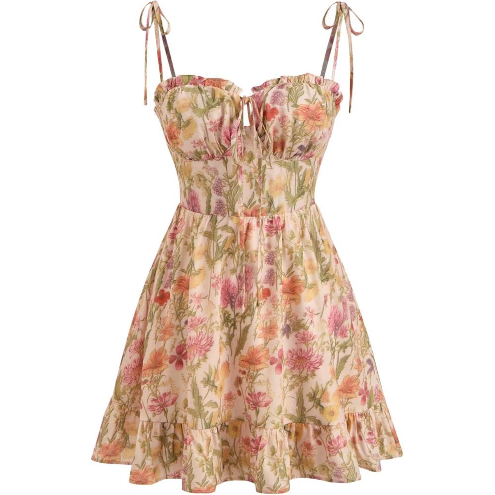 imageCIDER Womens Summer Dresses Floral Spaghetti Strap Cute Vacation Sundress Dress Boho Casual OutfitsPeach Pink