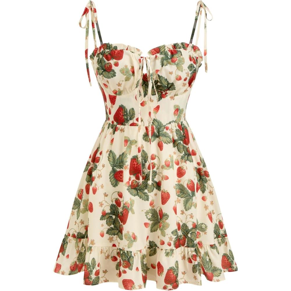 imageCIDER Womens Summer Dresses Floral Spaghetti Strap Cute Vacation Sundress Dress Boho Casual OutfitsRed