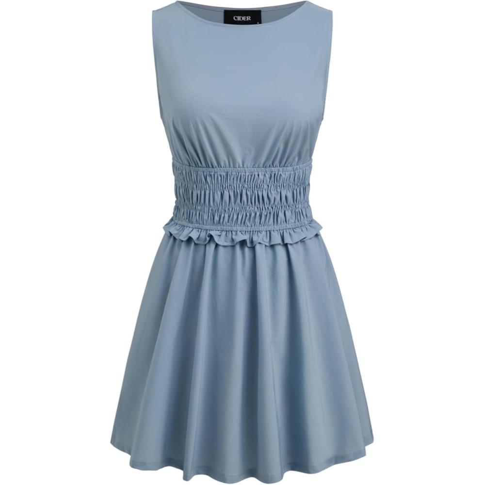 imageCIDER Womens Summer Sleeveless Dress Cute Ruffle Hem Casual Mini DressBlue