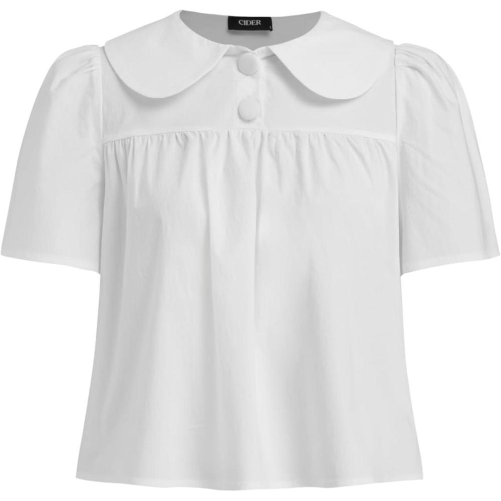 imageCIDER Womens Summer Tops Short Sleeve Cute Cotton BlouseWhite