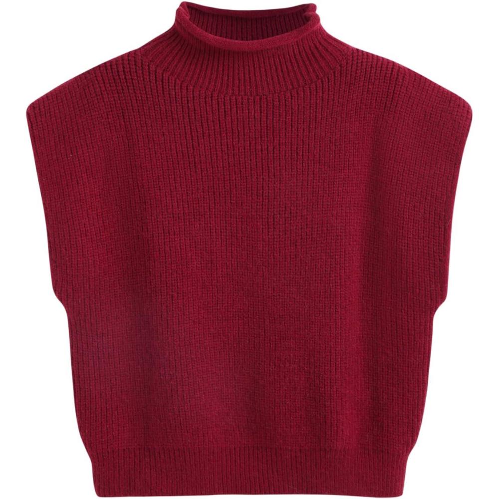 imageCIDER Womens Sweater Vest Sleeveless Turtle Mock Neck Knit Crop TopRed