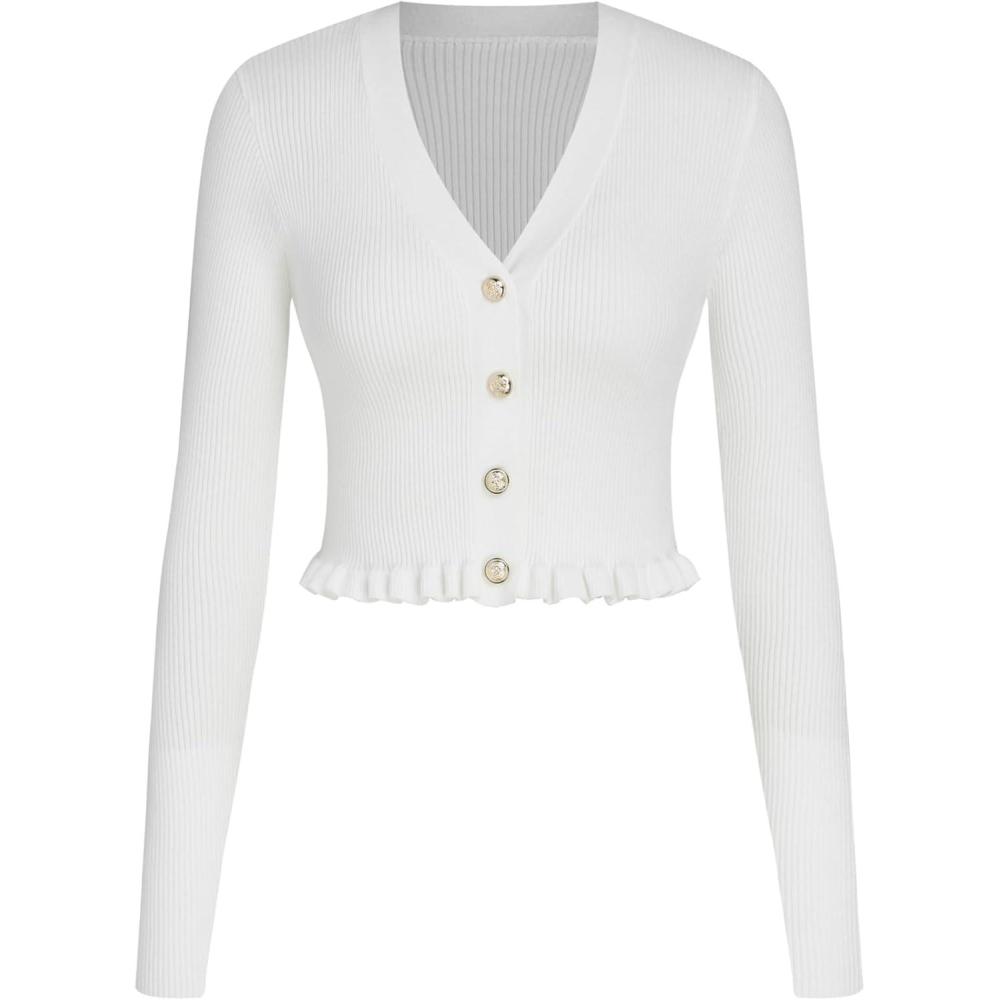 imageCIDER Womens VNeck Solid Button Knitted Crop TopWhite