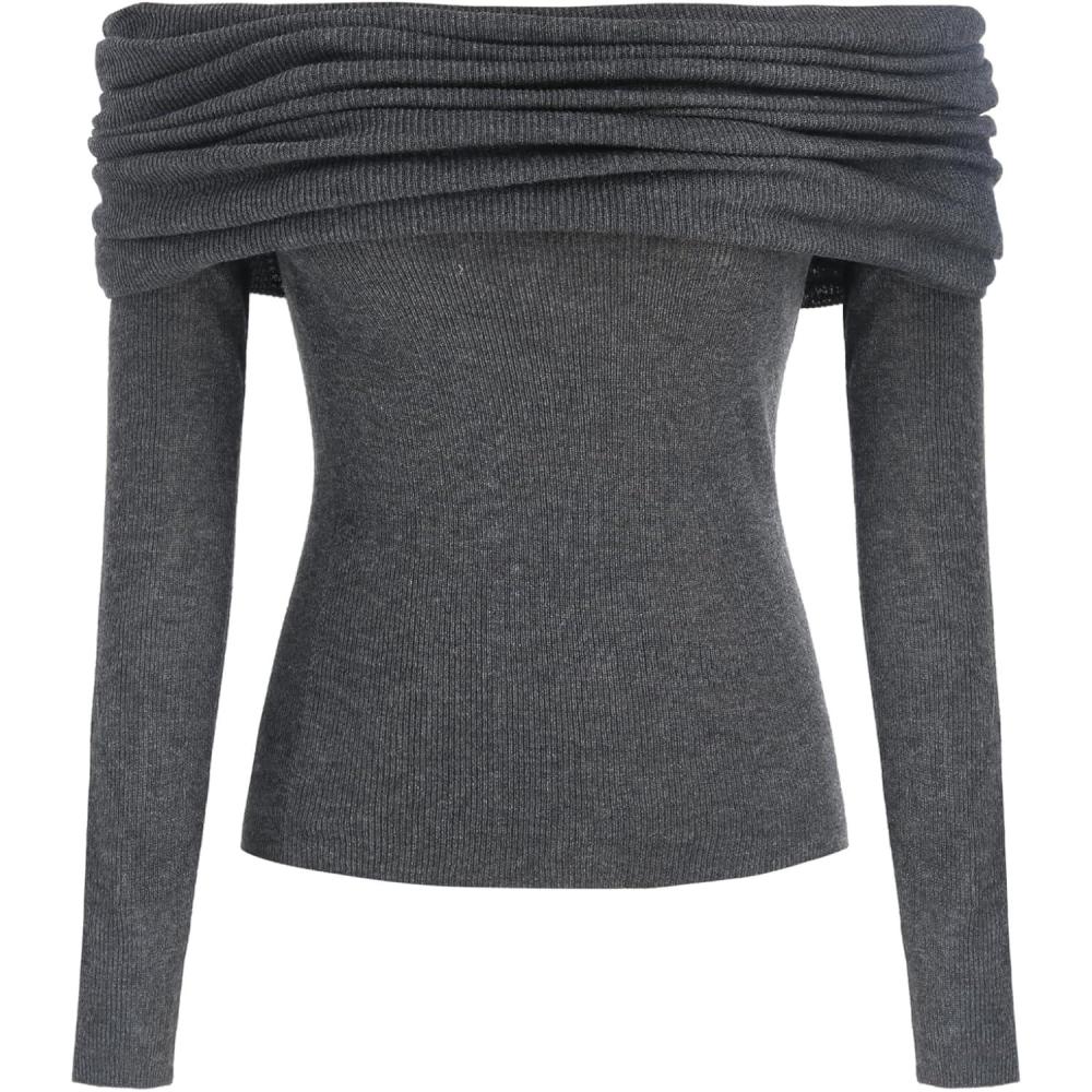 imageCIDER WoolBlend OffShoulder Ruched Knit Long Sleeve TopGrey