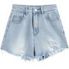 imageCIDER High Waist Ripped Washed Denim ShortsDenim