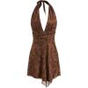 imageCIDER Mini Dress Abstract Print Halter Neck Sleeveless Backless Asymmetrical Hem High Waist Party DressBrown