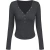 imageCIDER VNeck Elastic Button Long Sleeve TopGrey